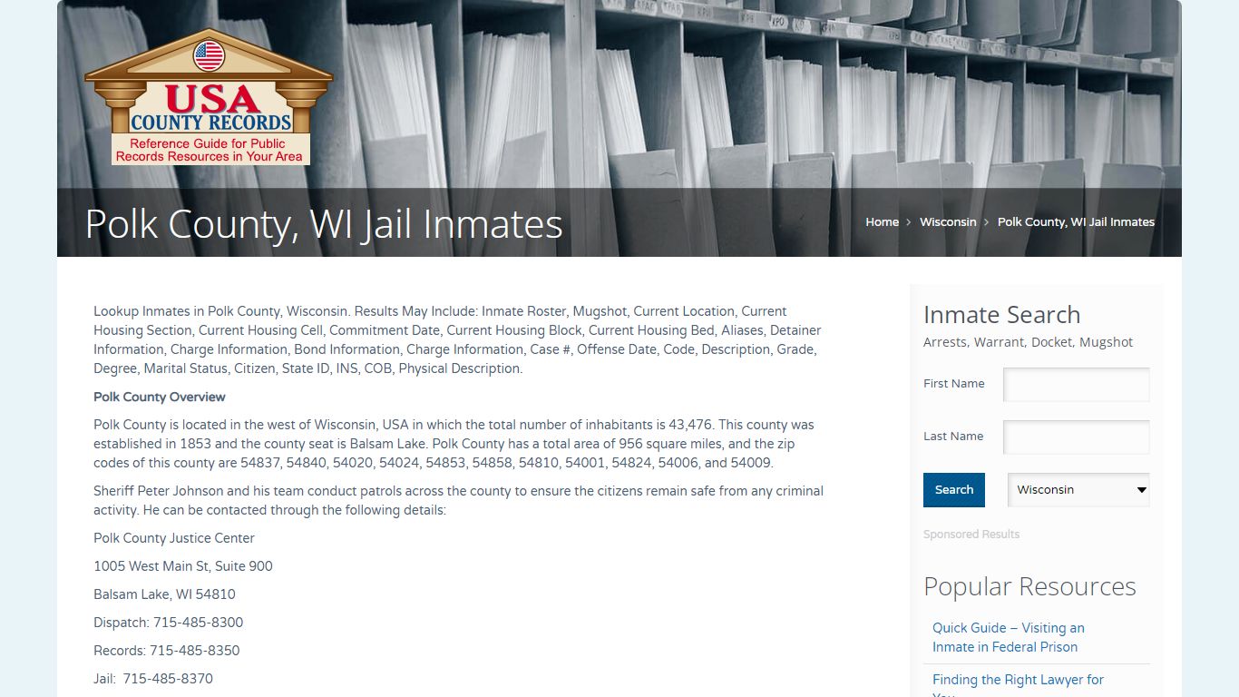 Polk County, WI Jail Inmates | Name Search